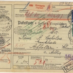 DR - 3x100 Pfg. Korbdeckel u.a., Wertpaketkarte i.d. SCHWEIZ Wernitzgrün 1927 n.