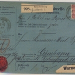 DR - 50+20+10 Pfg. Paketkarte n. DÄNEMARK Brandenburg (Havel) - Kopenhagen 1887