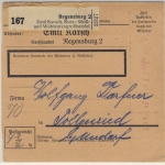 DR - 75 Pfg. Registrierkassenstempel Paketkarte Regensburg 2 - Pollenried 1943