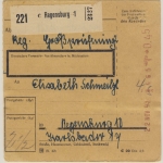 DR - 45 Pfg. Registrierkassenstpl., Paketkarte Regensburg 1 - Regensburg 10 (!)