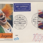 BRD - Jugend Zirkus 1989, 2x80 Pfg. a. Schmuck-FDC n. St. Pierre et Miquelon