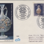BRD - Wohlfahrt (Gläser) 1986, 2x50 Pfg. a. Schmuck-FDC n. Griechenland