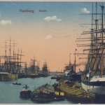 Hamburg - Hafen (m. Segelschiffen), farb. Ansichtskarte ca. 1910, gelaufen 1948