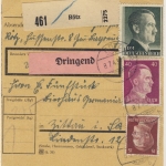 DR - 1 RM + 40+15 Pfg. AH, Dringend-Paketkarte Rötz - Zittau 1943
