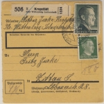 DR - 1 RM + 5 Pfg. AH Paketkarte Kropstädt ü. Wittenberg Lutherstadt Zittau 1944