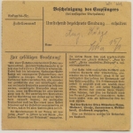 DR - 1 RM + 15 Pfg. AH, Paketkarte Zwickau - Zittau 1944, 15 Pfg. defekt