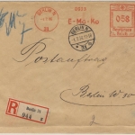 DR - Berlin N31, 58 Pfg. AFS "E-Mo-Ko", Ortseinschreibe-Postauftrag 1936