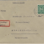 Kontrollrat - 84 Pfg. Ziffer, Einschreibebrief Straubing - München 1947