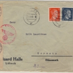DR - 4+8 Pfg. AH, Zensurbrief n. DÄNEMARK (Europatarif) Lübeck - Horsens 1944