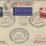 DR - Marschpost Dresden-Hof-Nürnberg Luftpost Drucksachenkarte n. Wien 1936