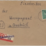 Kontrollrat - 84 Pfg. Ziffer, Einschreibebrief Siedenburg - Osnabrück 1946, ohne