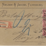 DR - 3x10 Pfg., R-Postauftrag Flensburg - Woyens 1885 - ohne Inhalt - gepr.