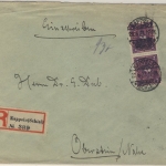 DR-Infla - 2x2 M. Posthorn, Einschreibebrief Kappeln (Schlei) - Oberstein 1922
