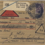 DR - 100 Pfg. Korbdeckel, Nachnahme-Paketkarte Süderbrarup Land - Dresden 1931