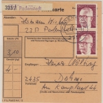 BRD - 2351 Padenstedt, Aushilfs-Paketzettel, Paketkarte n. Dortmund 1974