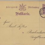 Württemberg - 5 Pfg. GA-Karte, K2 Schussenried - Reichenbach 1888