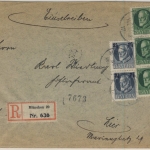 Bayern - 3x7 1/2 + 2x2 1/2 Pfg. Ludwig, Ortseinschreibebrief München 20, 1917