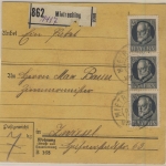 Bayern - 3x25 Pfg. Ludwig, Paketkarte Mietraching - Zwiesel 1918