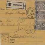 Bayern - 3x25 Pfg. Staatswappen, Paketkarte Schallodenbach - Kaiserslautern 1920