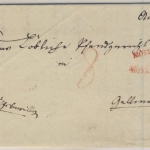 Baden - Möskirch R2 (1845) 3x roter L1 a. Portobrief n. (?), Ank. Stockach
