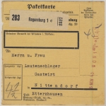 DR - Regensburg 1, 1943 - 45 Pfg. Registrierkassen-Stpl., Paketkarte n.