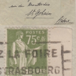 Frankreich - 75 C. Friedensallegorie Bogenecke Druckdatum Brief Strasbourg 1938