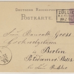 DR - Züllichau R.B. Frankfurt a.O. 1886, Ra3 a. 5 Pfg. GA-Karte n. Berlin