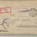 DR - Stettin 4 Feldpost Einschreibebrief n. Schwerin - Wehrkreisauskunftsstelle