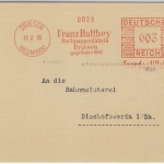 DR - 3 Pfg. AFS Franz Ratthey Dachpappenfabrik Drucksachenkarte Driesen 1933