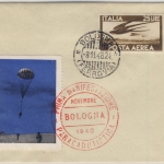 Italien - Paracadutistica Bologna 8.11.1948, Vignette+roter Werbestpl. a. Brief