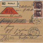 Bayern - 2x50 Pfg. Ludwig/Freistaat, Nachnahme-Paketkarte Würzburg 6 - Kitzingen