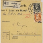 Bayern - 40+30 Pfg. Ludwig, Paketkarte (Nachporto !) Augsburg 2 - Vilshofen