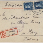 Bayern - 2x20 Pfg. Ludwig., Einschreibebrief n. HOLLAND, Würzburg - Haag 1918