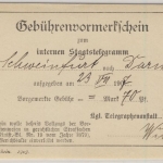 Bayern - Gebührenvormerkschein z. internen Staatstelegramm, Schweinfurt -