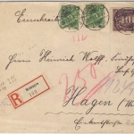 DR-Infla - 2x40 M. Posthorn u.a., Einschreibebrief Meiningen - Hagen 29.3.23