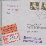 BRD - 2x300 Pfg. Industrie&Technik, Einschreiben-Rückschein Tettnang - Bamberg