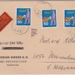 BRD - 3x50 Pfg. Hilfsdienste, Wertbrief Oberbrechen ü. Limburg - Meisenheim 1970
