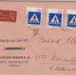 BRD - 3x50 Pfg. Verkehrsschilder, Wertbrief Oberbrechen - Meisenheim 1971