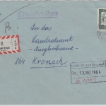 BRD - Oberderdingen, Einschreibebrief n. Kronach 1964