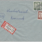 BRD - Mainhardt, aptierter Tagesstempel, Einschreibebrief n. Kronach 1962