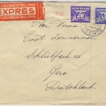 Niederlande - 20+12 1/2 C. Taube, Expressbrief Schiedam - Gera 1941, OKW-Zensur-