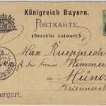Bayern - 5 Pfg. Rauten, GA-Karte/A-Teil Fremdentwertung Flensburg - München 1893