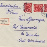 BRD - 3x20 Pfg. Posthorn, Einschreibebrief Telegraphenamt München -Grünwald 1953