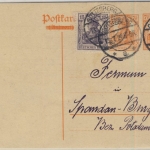 DR - 7 1/2+ 7 1/2 Pfg. Germania GA-Karte (priv. Zudruck)+Zusatz Gottesberg 1920