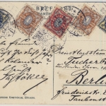 Schweden - 2x1+2x2+4 Ö. Ziffern, AK (Kungsportsbron) Göteborg - Berlin 1908