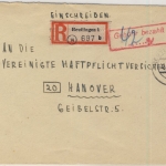 FZ - Gebühr bezahlt, roter Ra2 a. Einschreibebrief Reutlingen - Hannover 1946