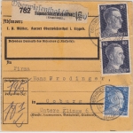DR - 2x80+20+15 Pfg. AH, Paketkarte Oberwiesenthal - Coburg 1942