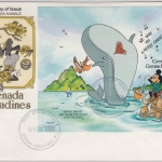 Grenada - 5 $ Blockausgabe Disney/Weihnachten/Walfisch1986, Schmuck-FDC