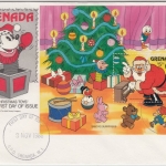 Grenada - 5 $ Blockausgabe Disney/Weihnachten/Weihnachtsmann1986, Schmuck-FDC