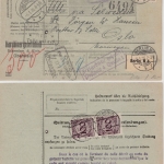 DR - Paketkarte n. NORWEGEN, 3x100 Pfg. Korbdeckel, Oberstein - Oslo 1926